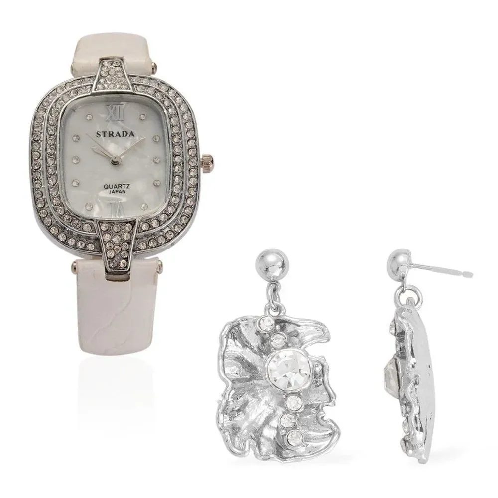 STRADA Austrian Crystal Watch with Earrings